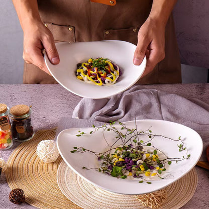 Irregularly Shaped Pure White Flowing Ceramic Bowl