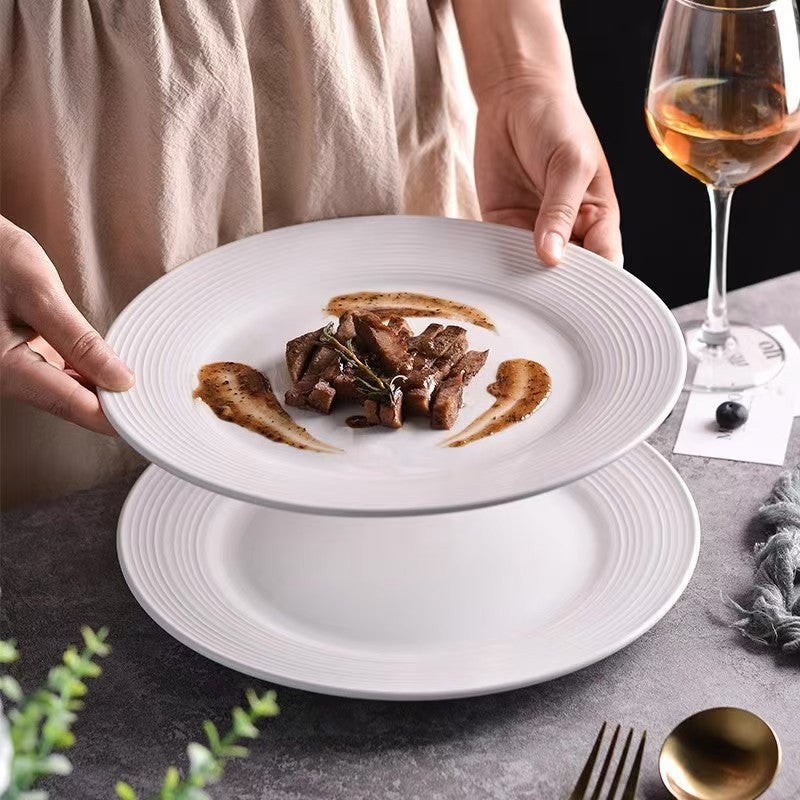 Threaded Ceramic Pure White Tableware Salad Bowl Setting
