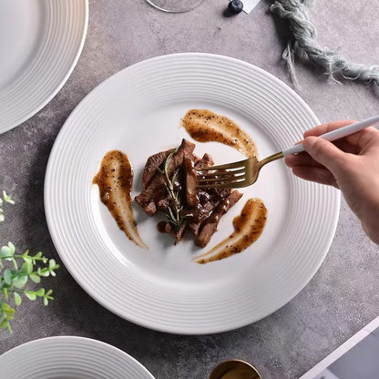 Threaded Ceramic Pure White Tableware Salad Bowl Setting