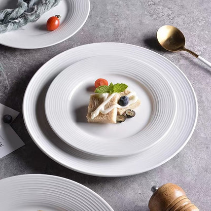 Threaded Ceramic Pure White Tableware Salad Bowl Setting