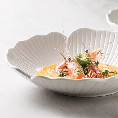 Ceramic Pure White Ginkgo Flower Patterned Tableware Salad Bowl