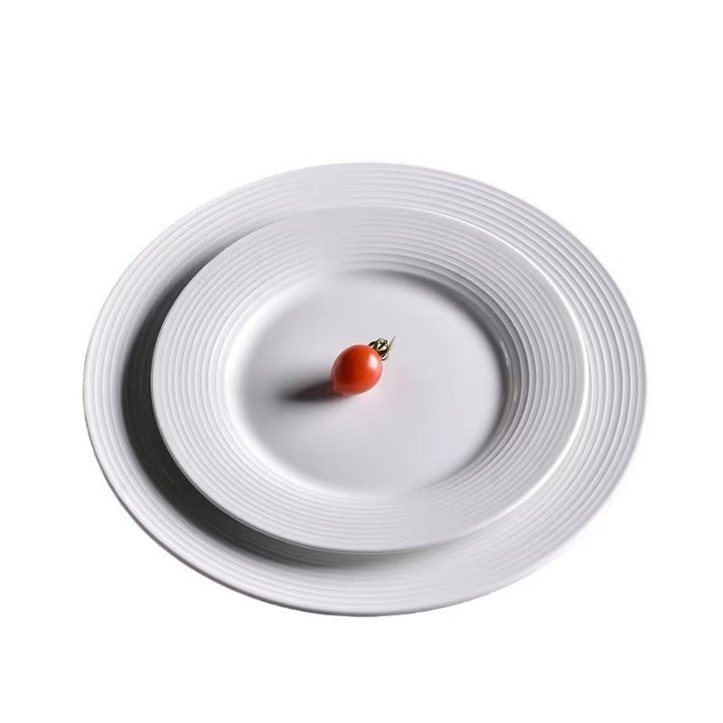 Threaded Ceramic Pure White Tableware Salad Bowl Setting