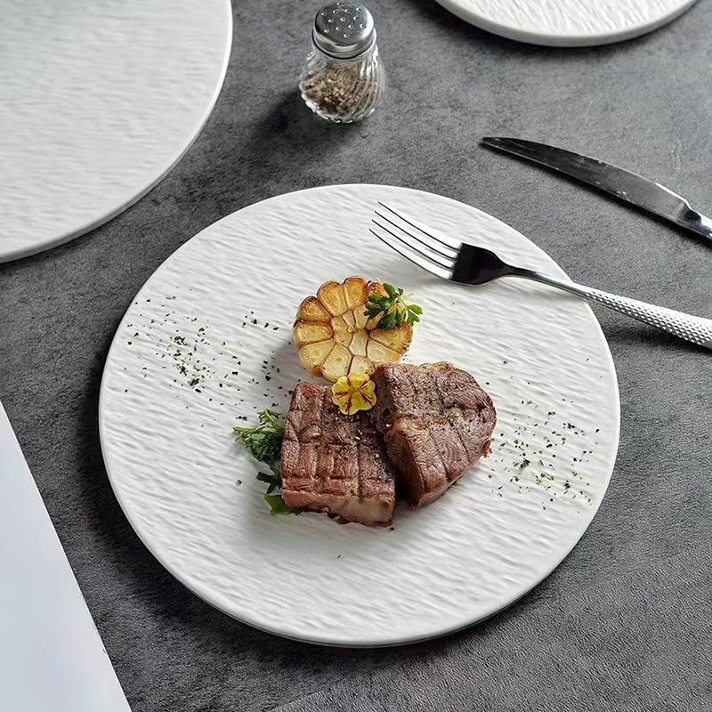 Stone-Patterned Ceramic Flat Plate Steak Plate