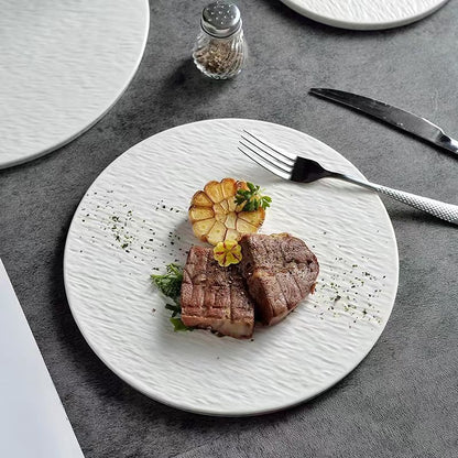 Stone-Patterned Ceramic Flat Plate Steak Plate
