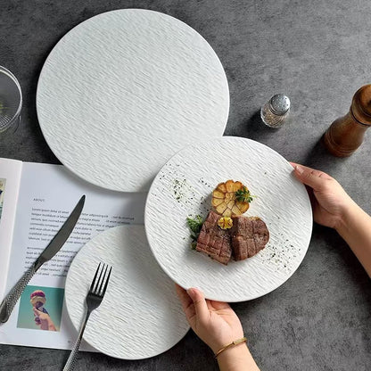 Stone-Patterned Ceramic Flat Plate Steak Plate