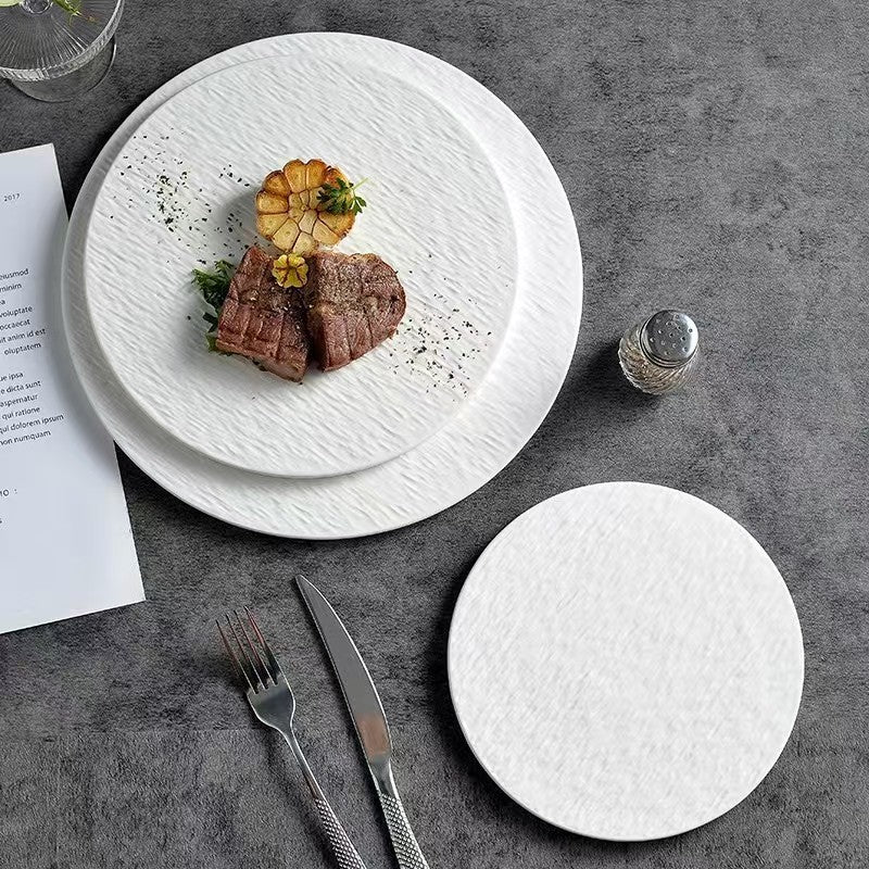 Stone-Patterned Ceramic Flat Plate Steak Plate
